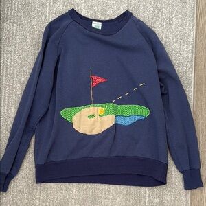 Vintage Navy Sweatshirt with Golf Course Design size small